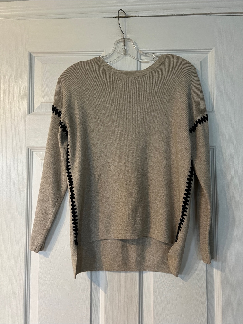 Alya Gray Crewneck Sweater with Black Zigzag Detail